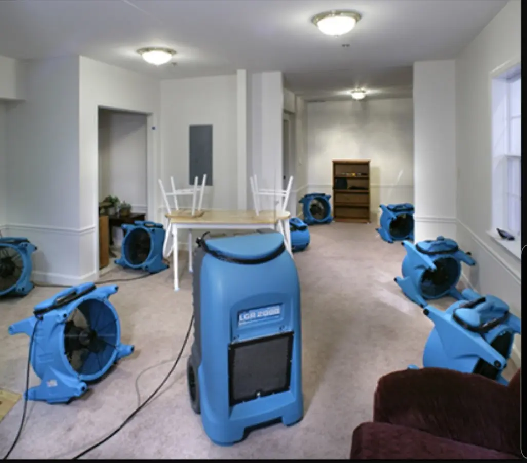 Air movers and dehumidifier setup for Water Extraction & Removal in St. Martin